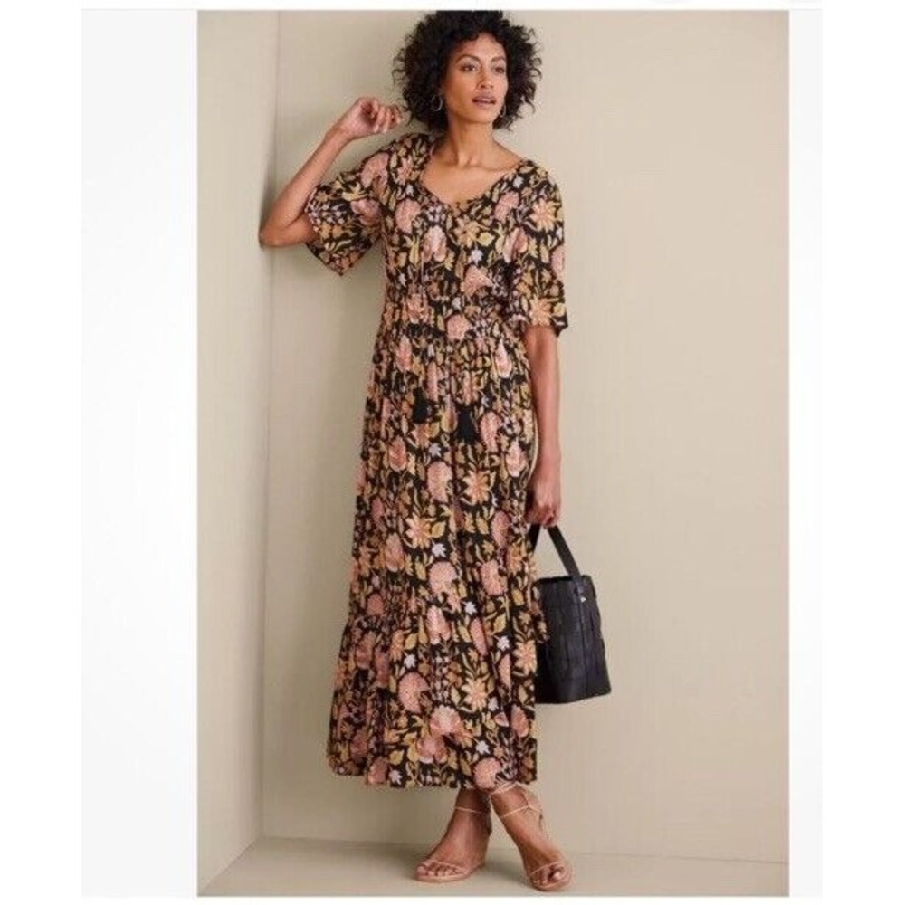 SOFT SURROUNDINGS $150 Marissa‎ Tassel Tiered Maxi Floral Dress Size 6